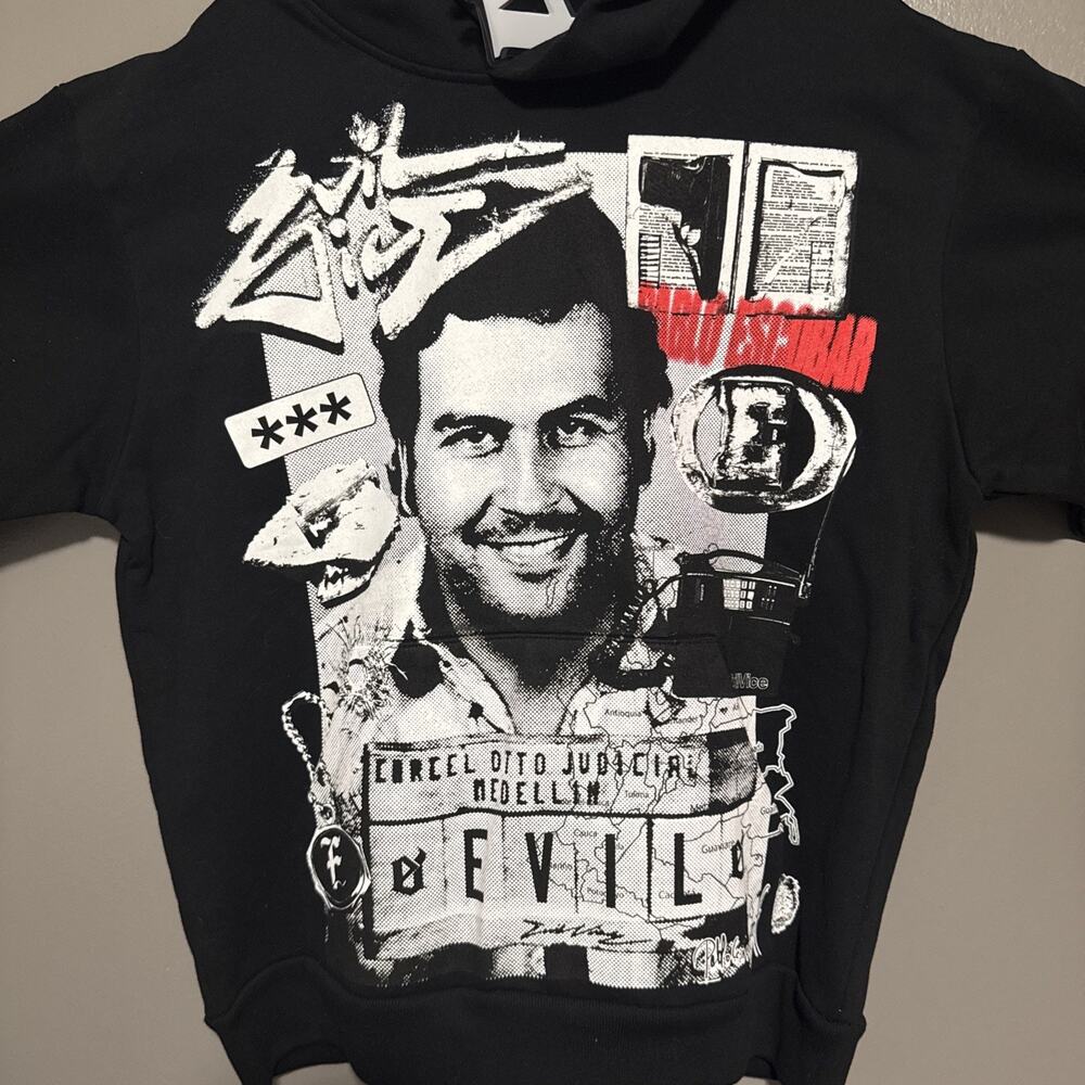 Evil Vice “ Love For Drug Dealers” Pablo Escobar black Hoodie Mens Large